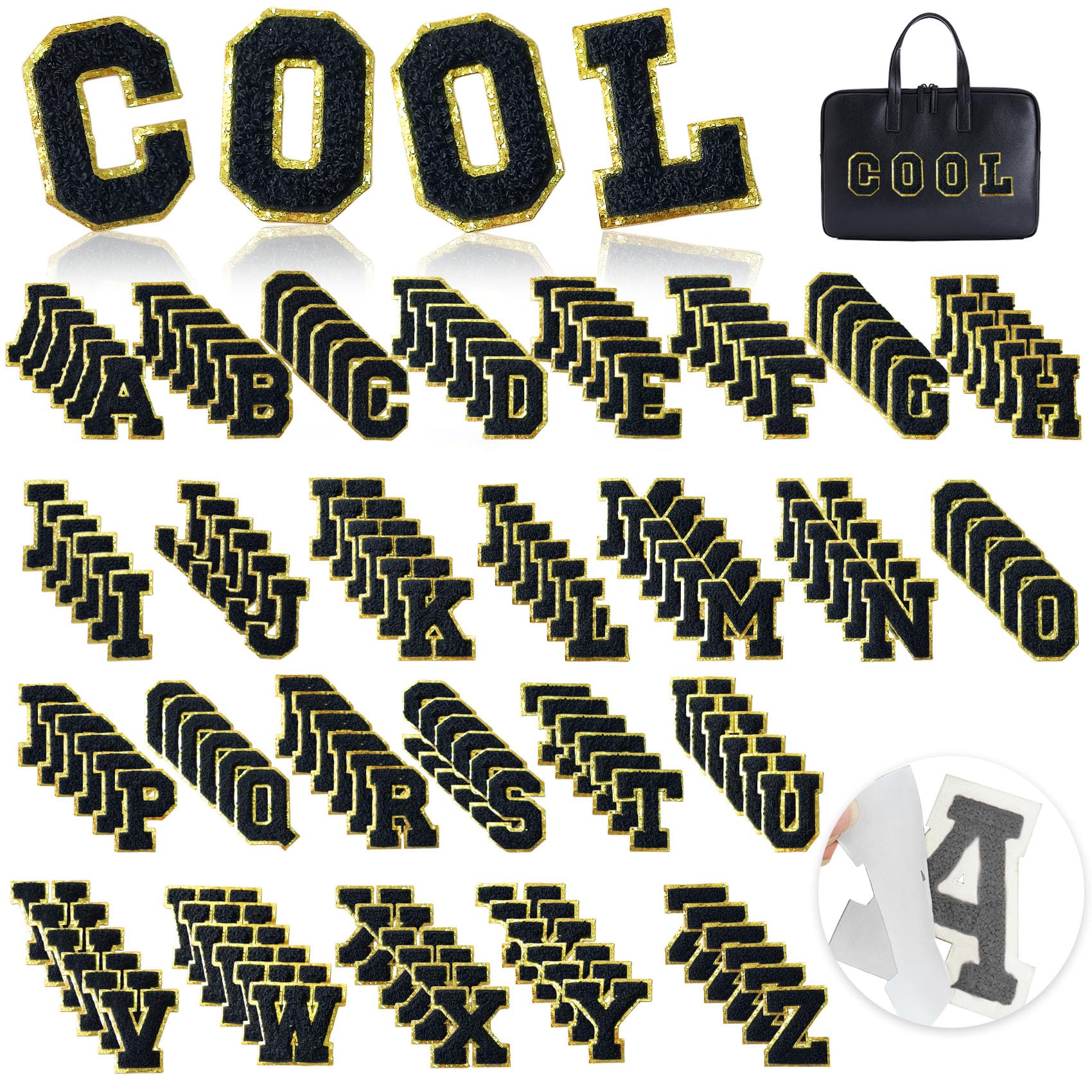 Aganmi 156Pcs Self Adhesive Chenille Letter Patches Preppy 2inch A-Z Varsity Letter Patches Sew On Embroidered Repair Patch for Clothes Hats Bags DIY