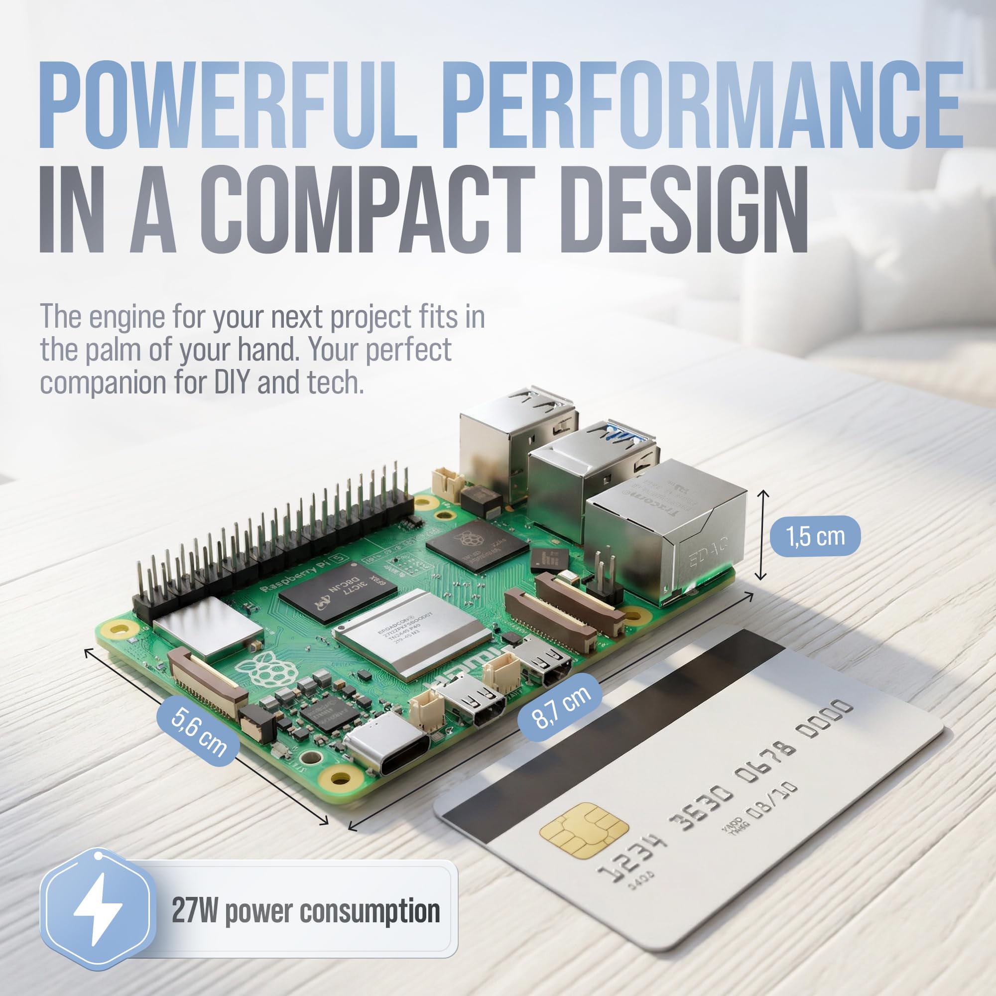 db-tronic Raspberry Pi 5 8 GB Starter Kit | Czarna edycja 64 GB | Zasilacz 27 W | Obudowa z wentylatorem | Micro HDMI 4K | idealny do Home Assistant i smart home