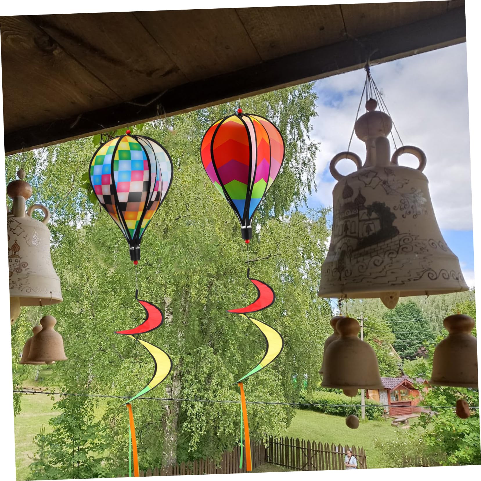 Toyvian 3Pcs Rainbow Hot Air Balloons Wind Spinners Outdoor for Garden Easy to Assemble Hanging Ornaments Lightweight Cloth Material for Parties Decorations
