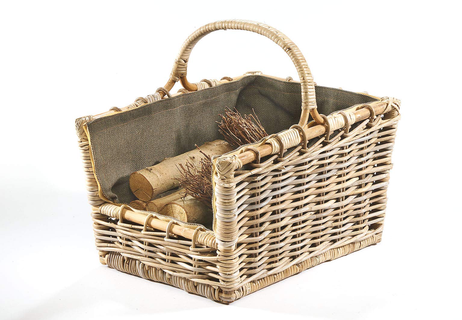 Kobolo Kaminholzkorb Holztrage für Kaminholz aus Rattan Grau