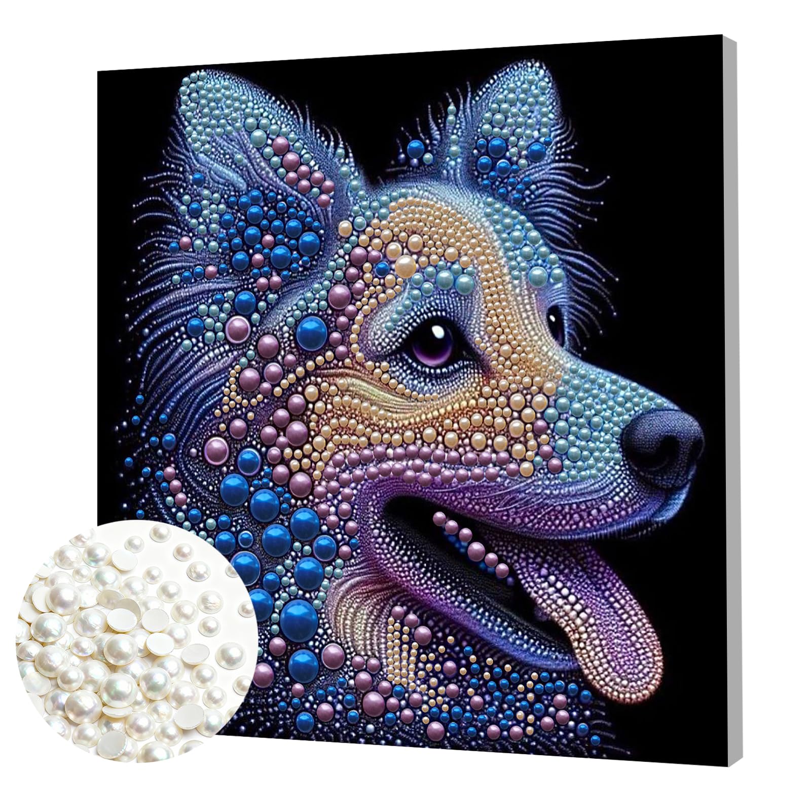 DIY Pearl Painting Kit with Wooden Frame, 3D Plastic Pearl Gemstone Ocean Art Craft for Adults Beginners, Diamond Dot Painting, Home Wall Decor Ready Gift for Women(Wolf)(30 * 30cm)