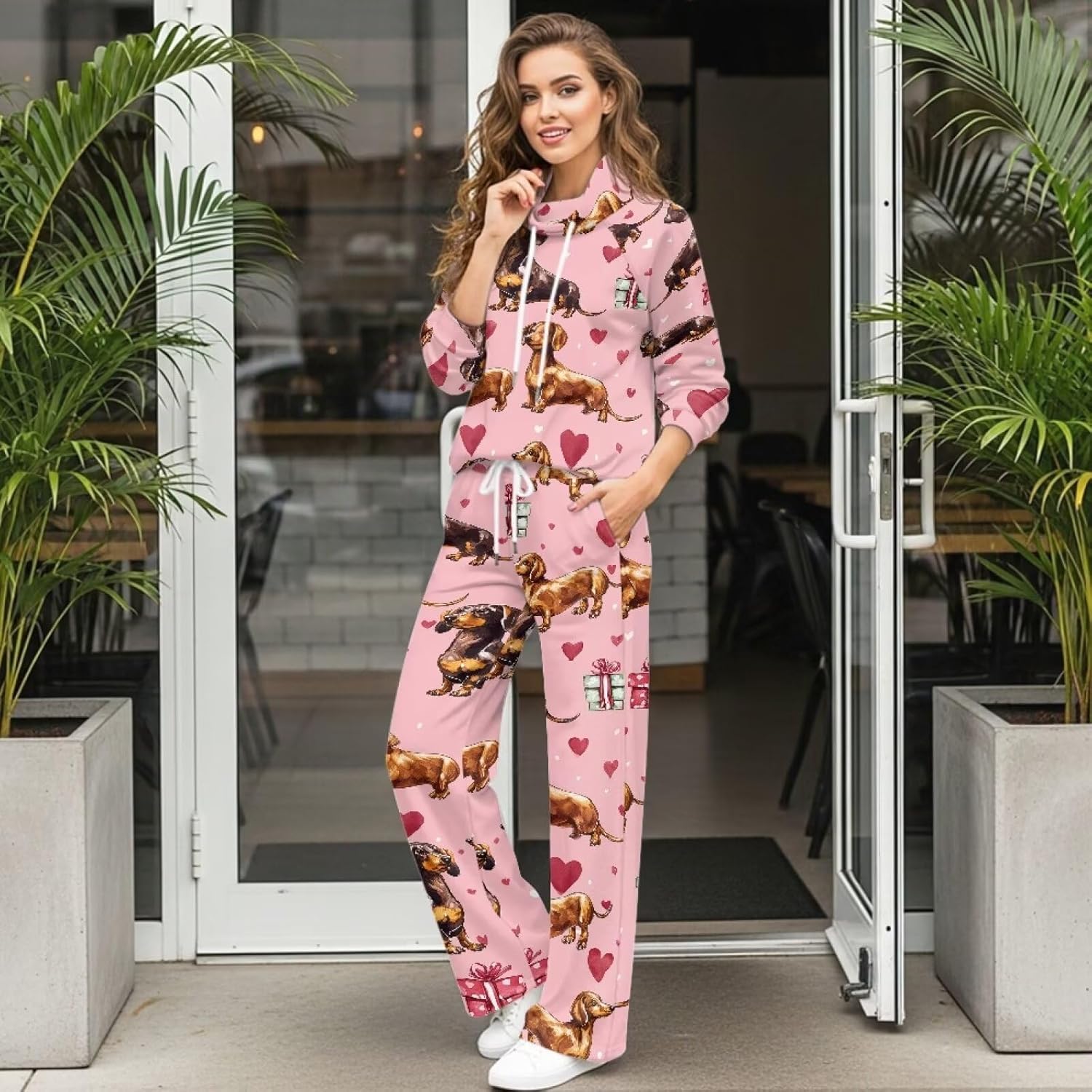 Lounge Sets for Women Sweatsuits 2 PCS Outfits Drawstring Turtleneck Sweatshirt Wide Leg Sweatpants Tracksuit