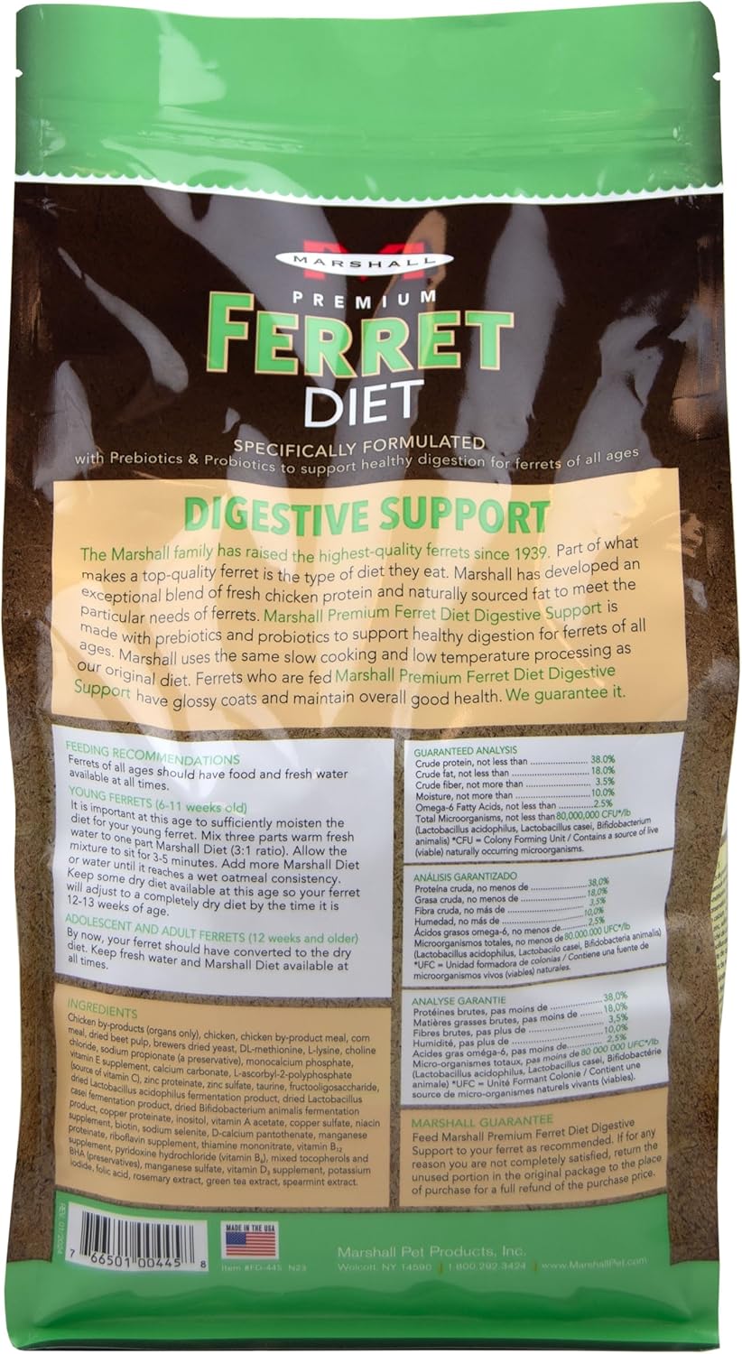 Marshall Premium Ferret Diet Digestive Support – 4 lbs – Prebiotic and Probiotic Formula – Supports Healthy Digestion and Immune Function – Slow-Cooked, Nutrient-Rich Diet