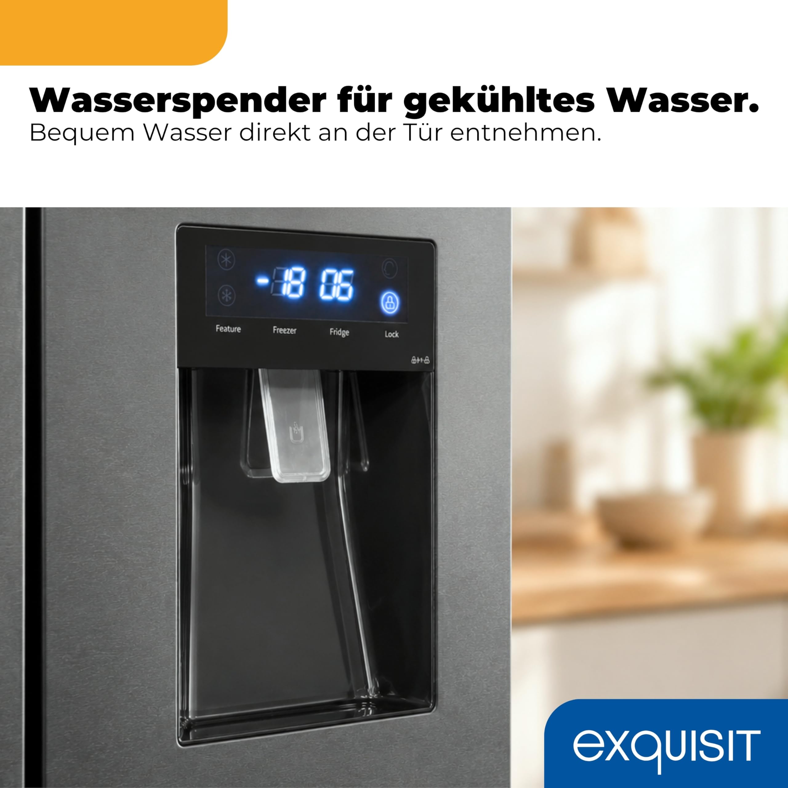 Exquisit French Door Kühl-Gefrierkombination 506 l, No Frost | Inoxlook, Wasserspender, LED, Schnellgefrieren, 183 l Gefrieren, Energieklasse E, 38 dB