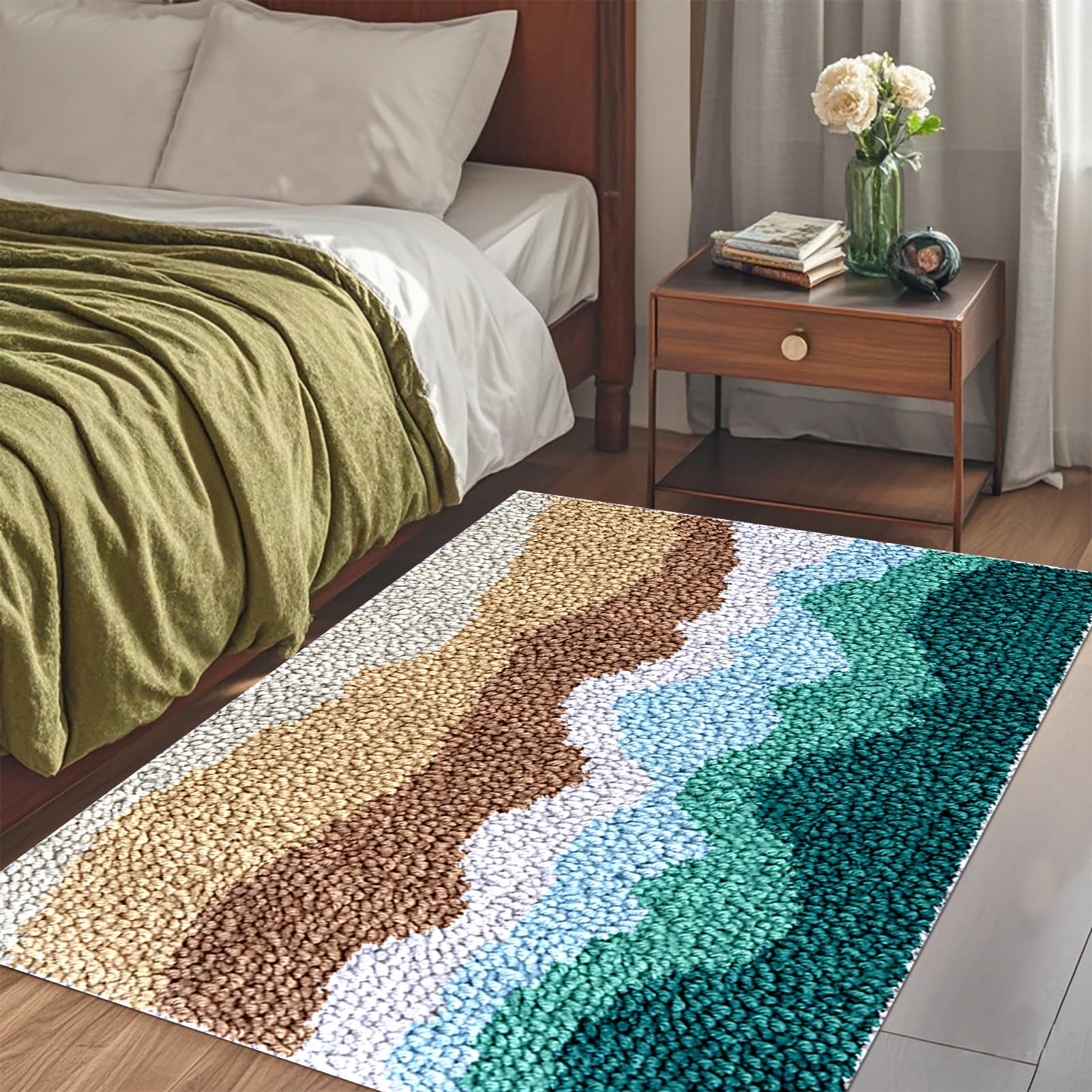 Knüpfteppich Zum Selber Knüpfen DIY Knüpfhaken-Sets für Anfänger Groß Vorgedrucktes Muster Leinwand Teppich, Stickerei Handwerk Für Erwachsene Handarbeiten Teppich 61x87 cm