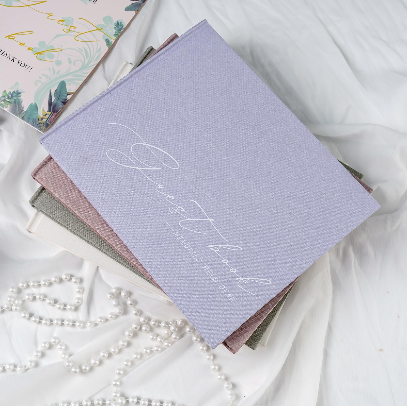 Hochzeitsgästebuch für Empfang & Babyparty – Elegantes Gästebuch aus Leinen für Polaroid-Fotos & Unterschriften mit "Please Sign" Karte & Fotoecken, 100 Seiten