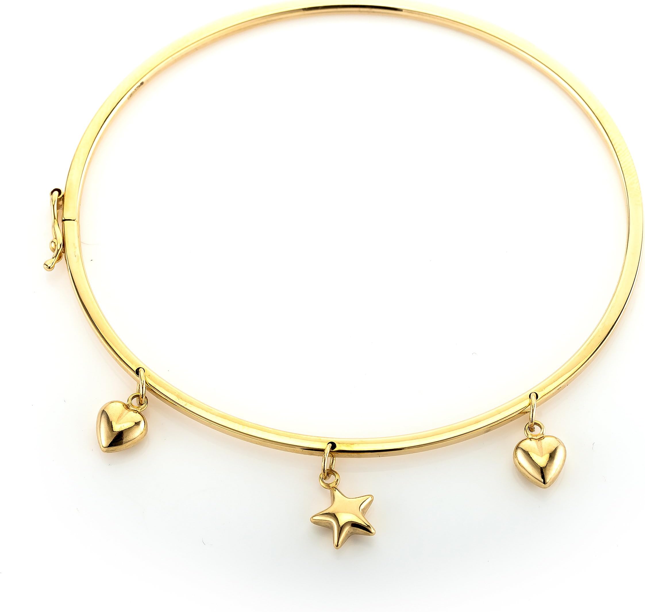 9ct Gold Stars And Heart Charm Bangle Bracelet