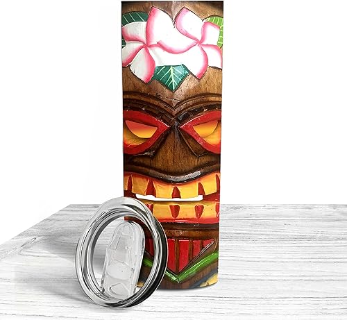 Miniatura 5 de Tiki Totem - Vaso delgado de acero inoxidable de 20 onzas, Tiki Bar Hula Lessons Aloha Tropical Hawaii Beach Summer Drinkware, regalos para amantes