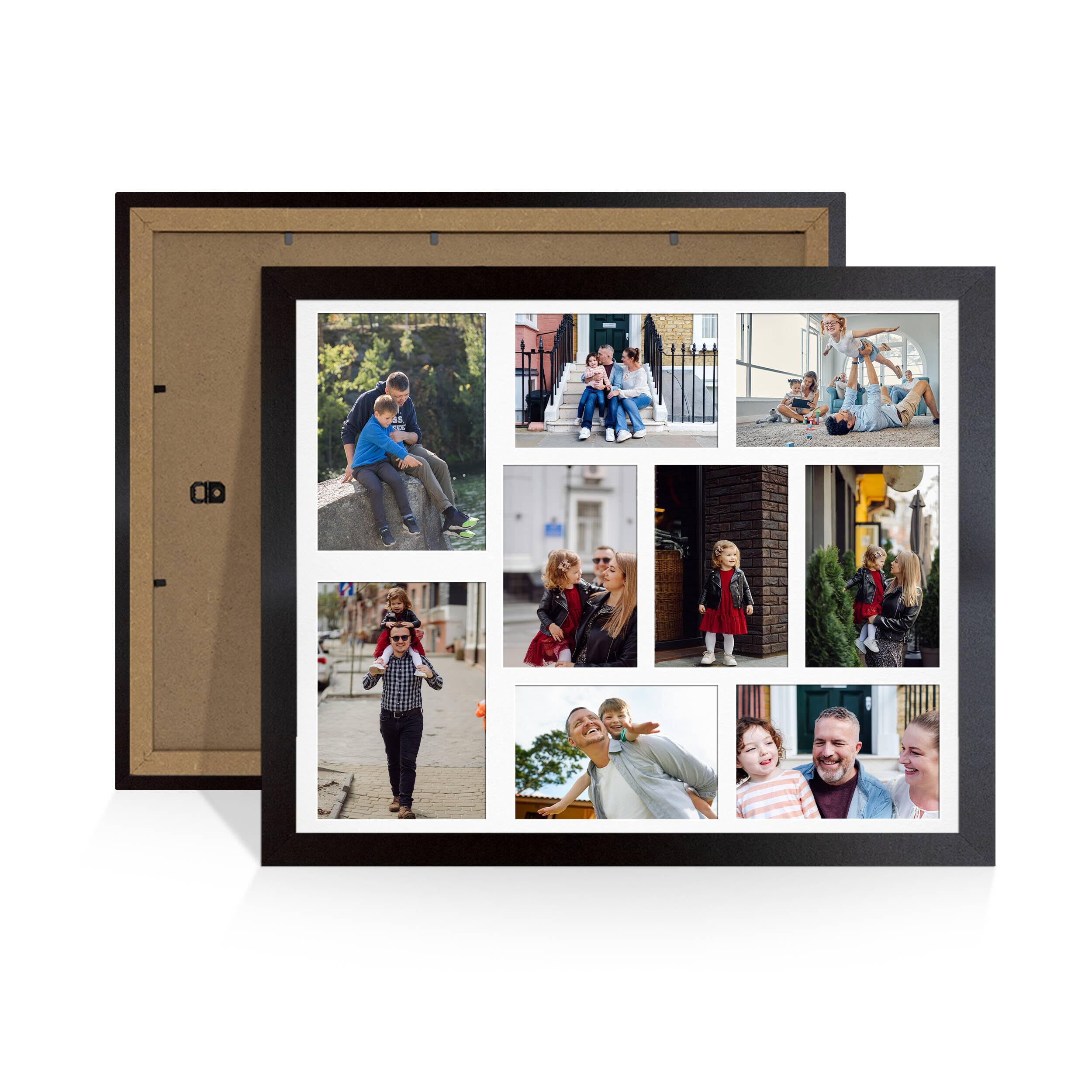 Alison Kingsgate Matte Black 20x16 Photo frames for multiple pictures -9 Apertures Collage Frame with White Mount - Holds (2x) 7x5 & (7x) 6x4 Photos - Engineered Wood & Perspex