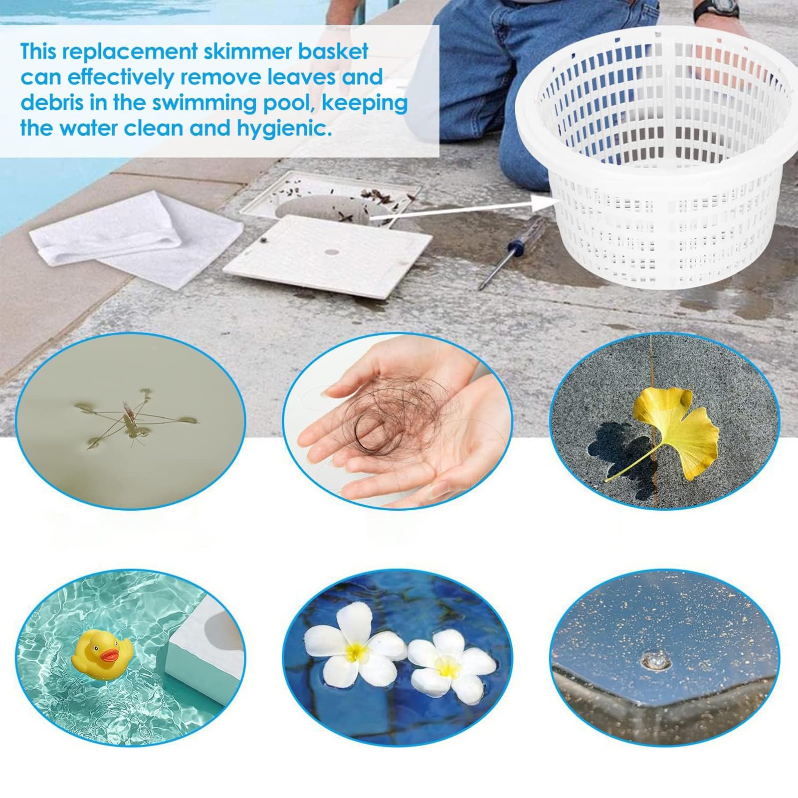 REGAPOG Panier Skimmer Piscine, Filtre Skimmer Piscine Panier 19cm - Accessoire De Remplacement pour Nettoyage Efficace De La Surface De l'eau, Durable Et Facile à Installer Panier De Skimmer Piscine