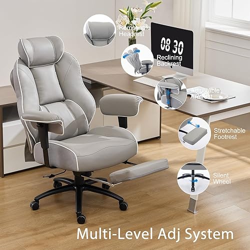 Miniatura 4 de DJWang Silla de oficina grande y alta con reposapiés, silla de oficina ejecutiva de respaldo alto, sillas ergonómicas con soporte lumbar, sillas
