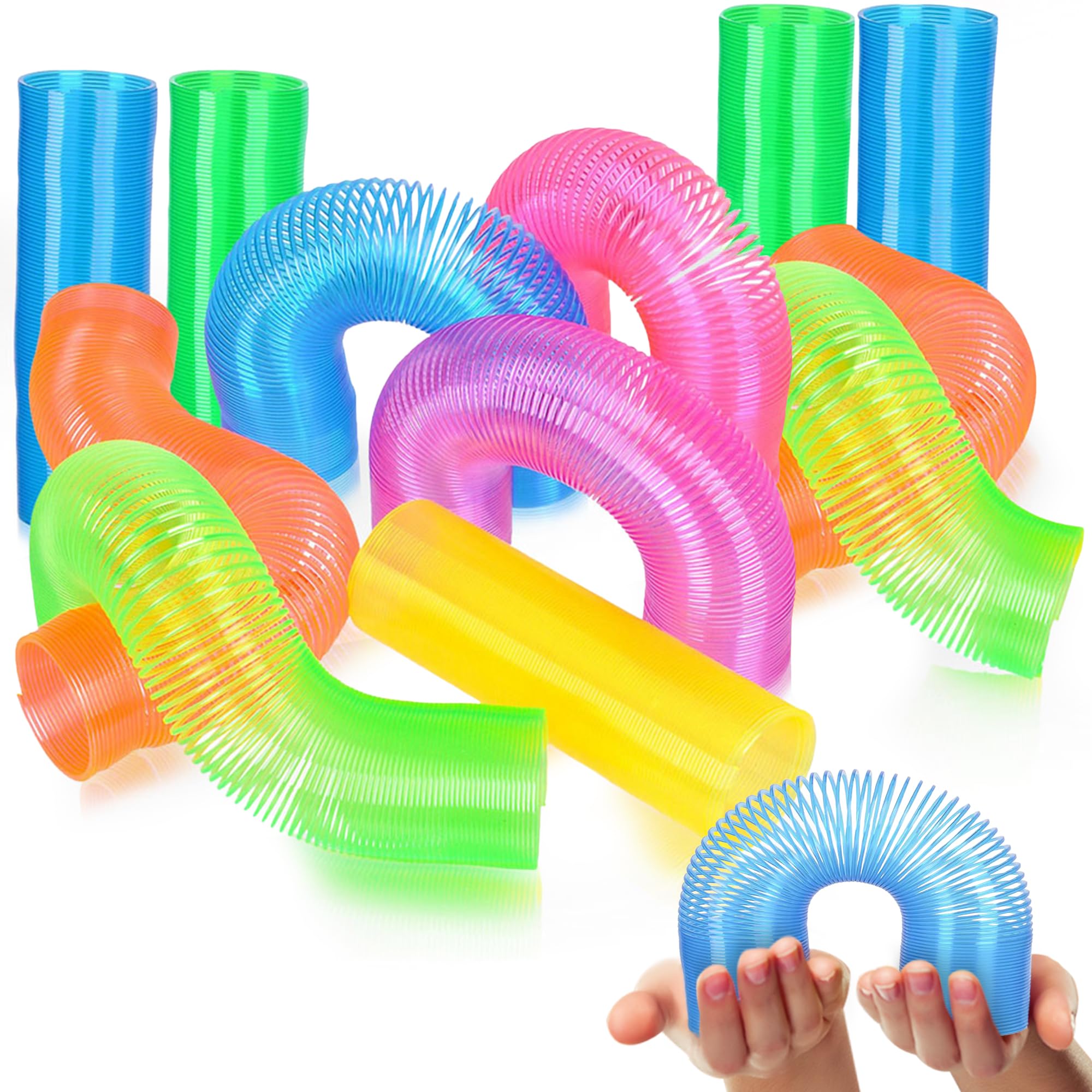 Extra-Long Neon Mini Coil Springs - 12 Pack - 4 Inch Colorful Plastic Coil Spring Set - Fun Birthday Party Favors for Kids, Cute Prize, Goody Bag Fillers, Stocking Stuffers, Novelty Gift