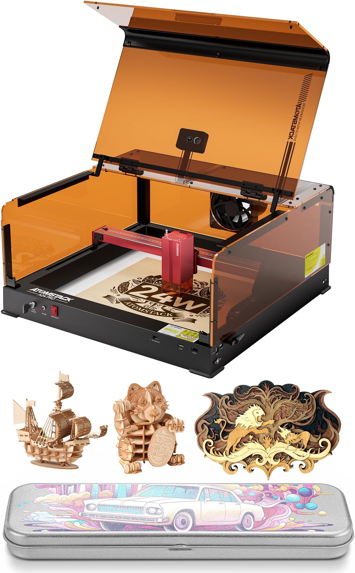 ATOMSTACK A24 Ultra 24000mW Output Laser Engraving Machine for Bulk Engraving Cutting with Enclosure Camera Engraving Machine for Wood Acrylic Leather Stone Metal with B3 Enclosure