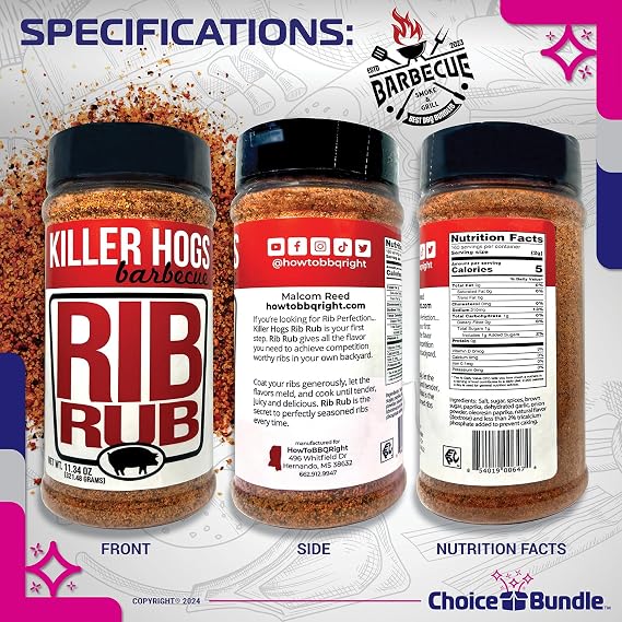 Killer Hogs Rib Rub Premium BBQ Barbecue Spice Seasoning 3 pk (34.02 oz) + Guide & Bottle Opener (5 Items)!