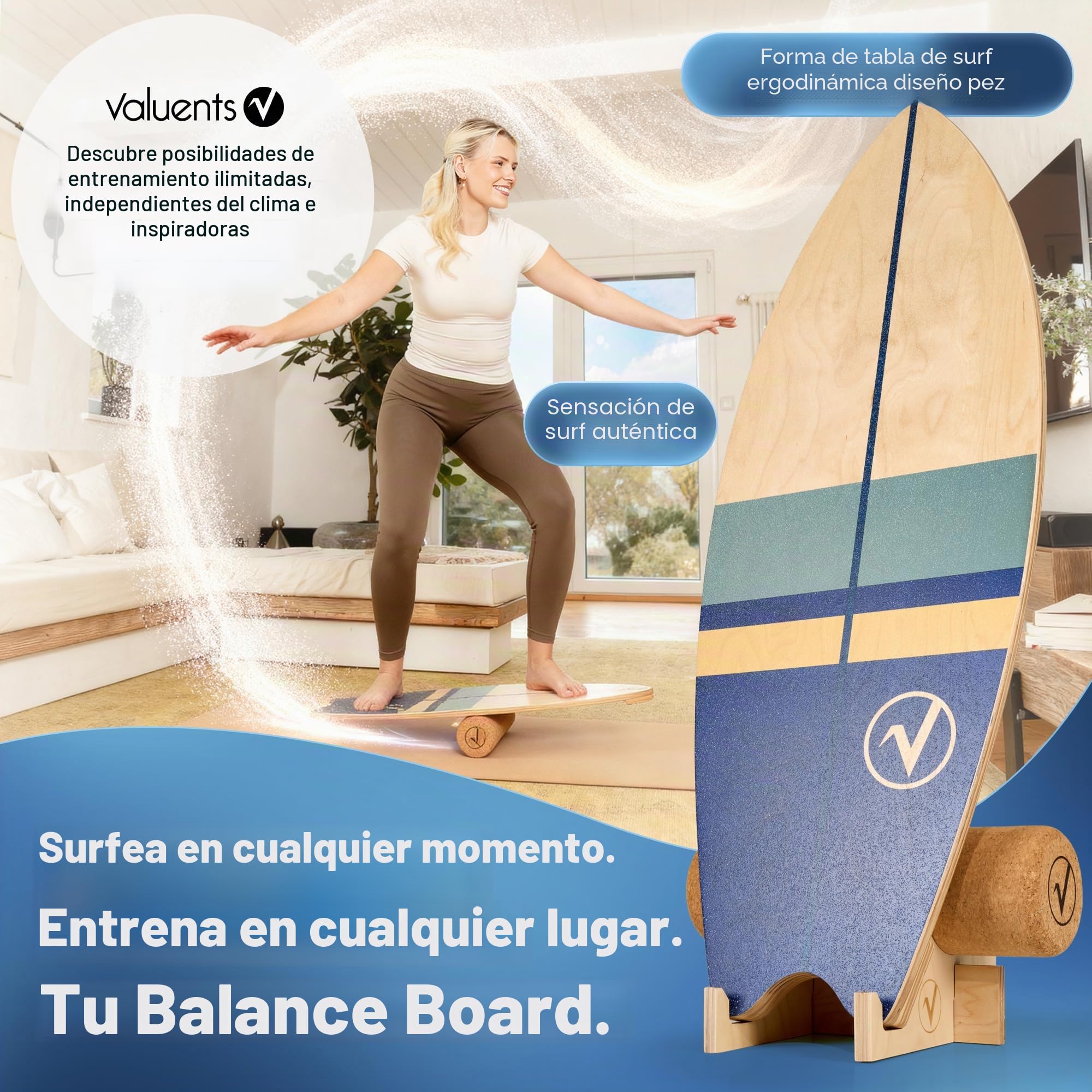 Tabla De Equilibrio De Bambú Natural KOMFOTTEU – Reversible, Soporta 150 Kg, Para Niños Y Adultos – 90 X 30 X 16,5 Cm