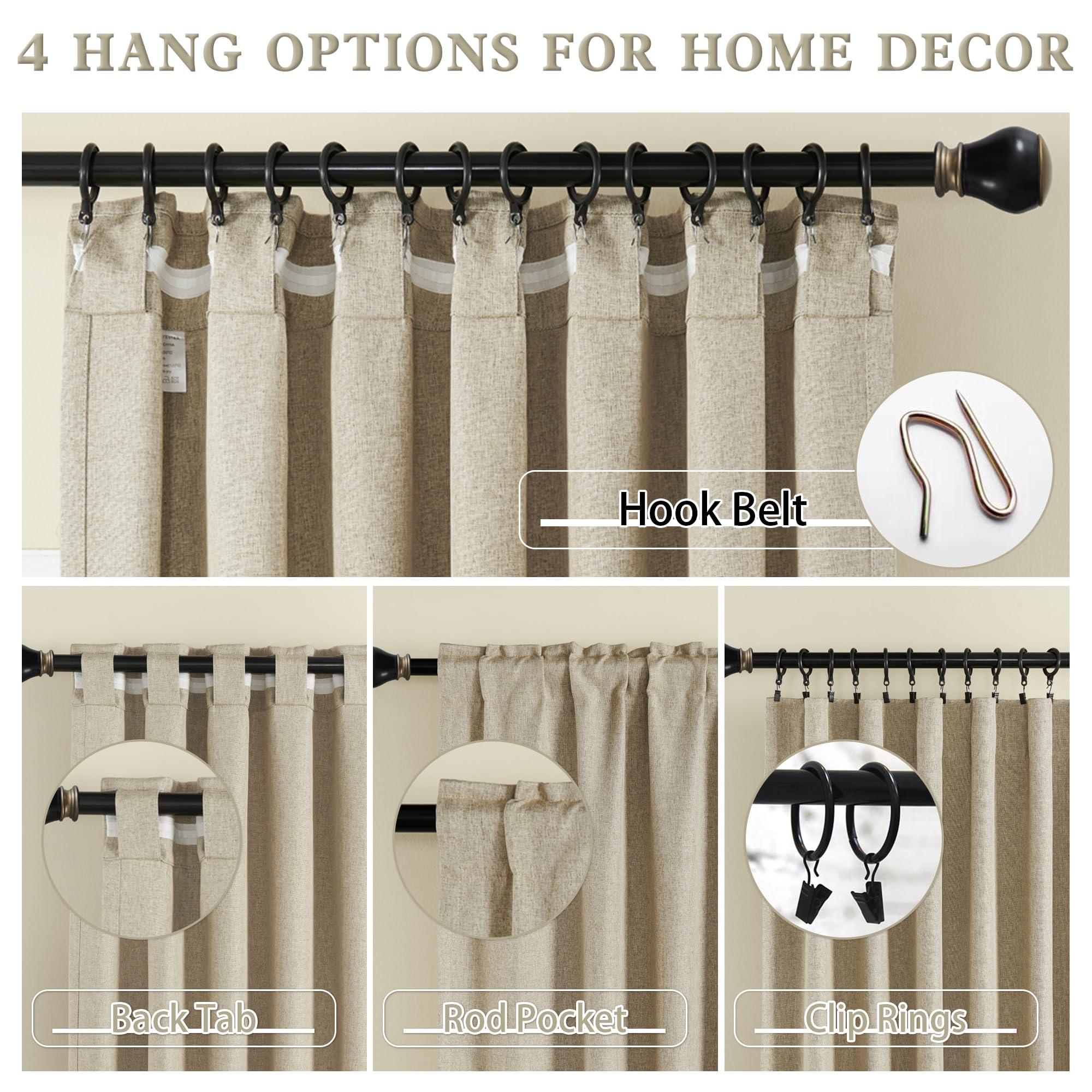 Amazon｜DUALIFE (デュアリフェ) Taupe Linen 遮光カーテン バックタブ