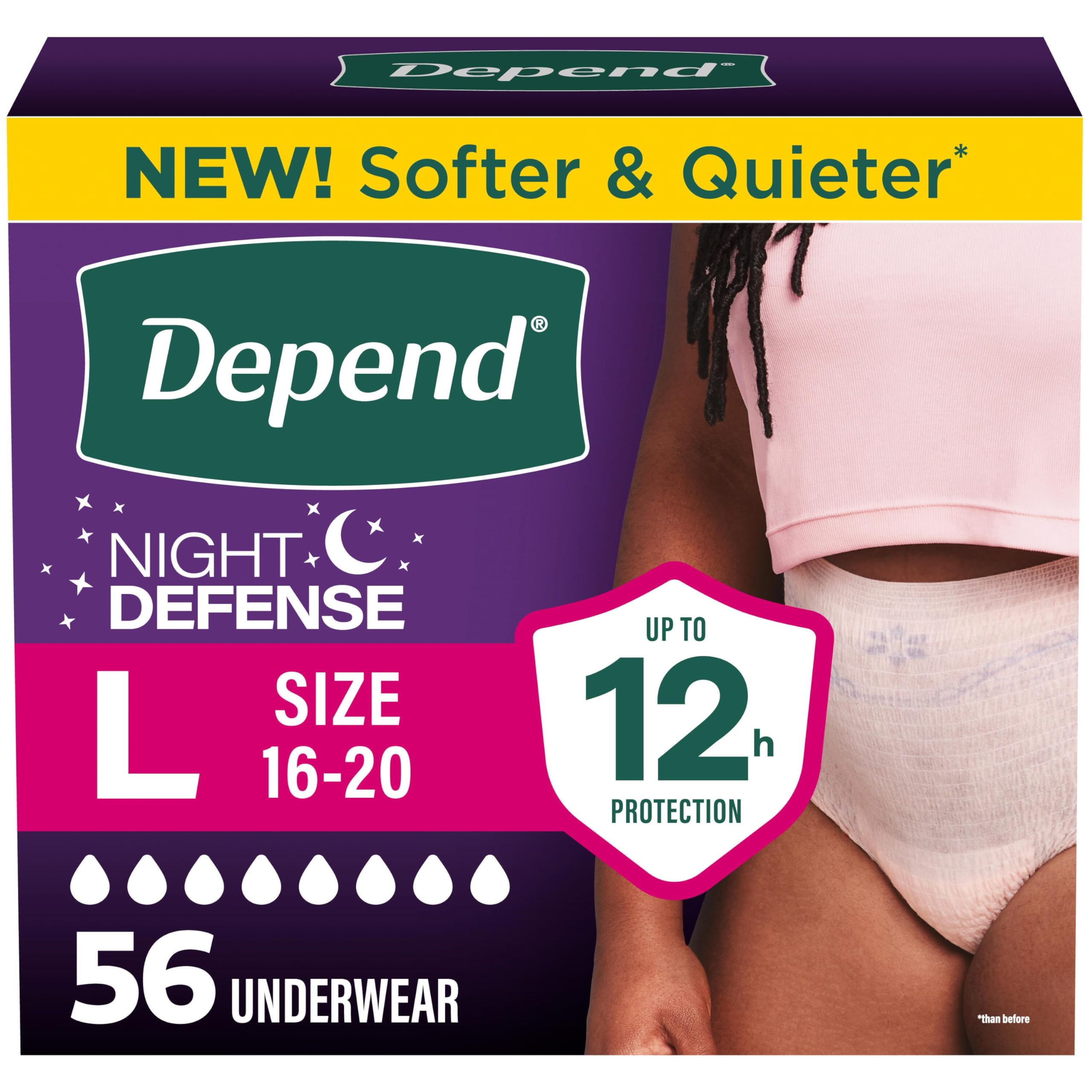 Photo 1 of Depend Night Defense Women's Incontinence Underwear, Large, 56 Count