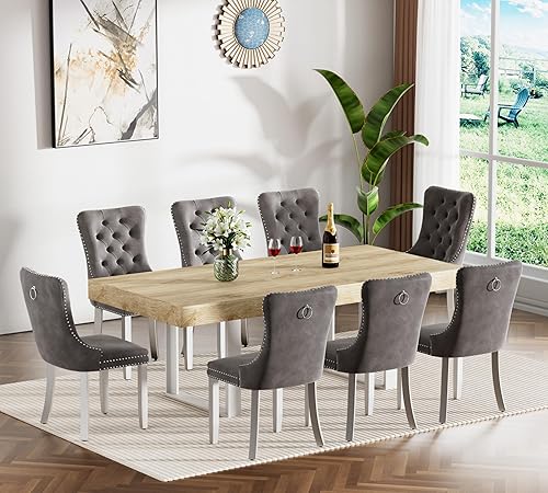Miniatura 26 de Juego de mesa de comedor extensible marrón de 7 piezas para 6, 63 a 78.74 pulgadas, moderno juego de mesa de cocina y comedor, mesa de comedor Mesa