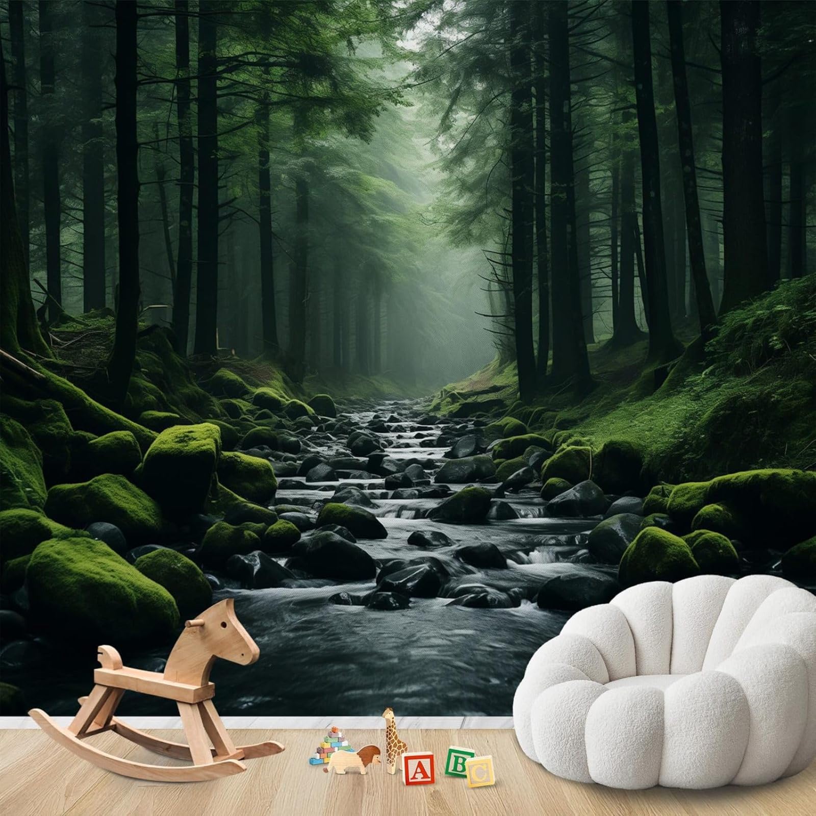 Kfjhgbdshhj 3D Mural Photo Wallpaper Forest Stream Non-Woven Modern Living Room Bedroom Children's Room Decoration Motif Wallpaper,400Cmx280cm Wall Sticker - Background Wall - Painting - Poster
