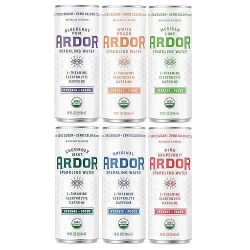 Miniatura 9 de ARDOR Paquete variado TROPICAL de 4 sabores mango tropicallima mexicanapomelo rosadomelocotón blanco, agua con gas funcional con cafeína orgánica de