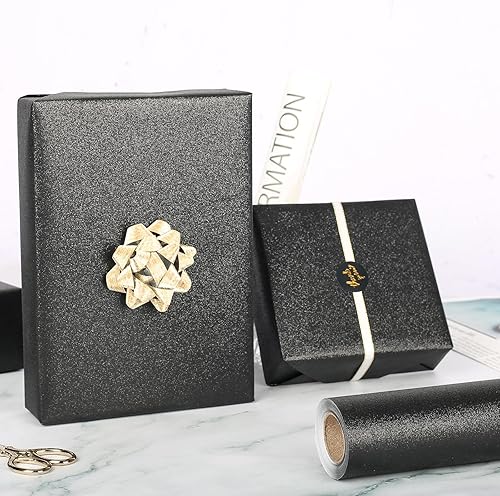 Miniatura 3 de Homeral Mini rollo de papel de regalo, 46.8 pies cuadrados (17 pulgadas x 32.8 pies), color sólido con purpurina azul real para Navidad, cumpleaños,