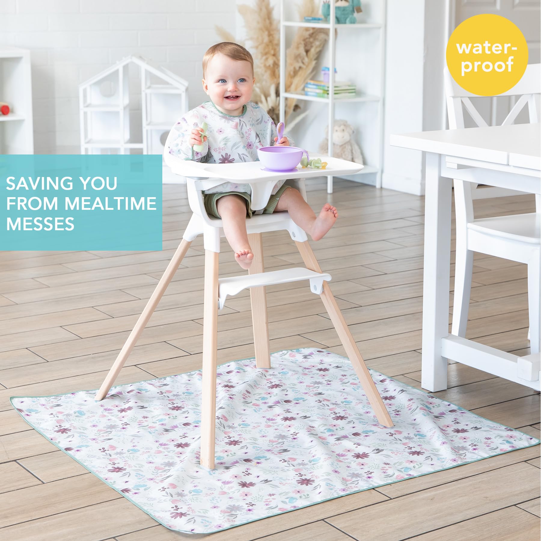 Bumkins Tappetino per bambini sotto il seggiolone, tessuto impermeabile lavabile per arti e mestieri, tappetini per bambini, pavimenti o tavoli, tessuto riutilizzabile, 42 x 42 cm, quadrato