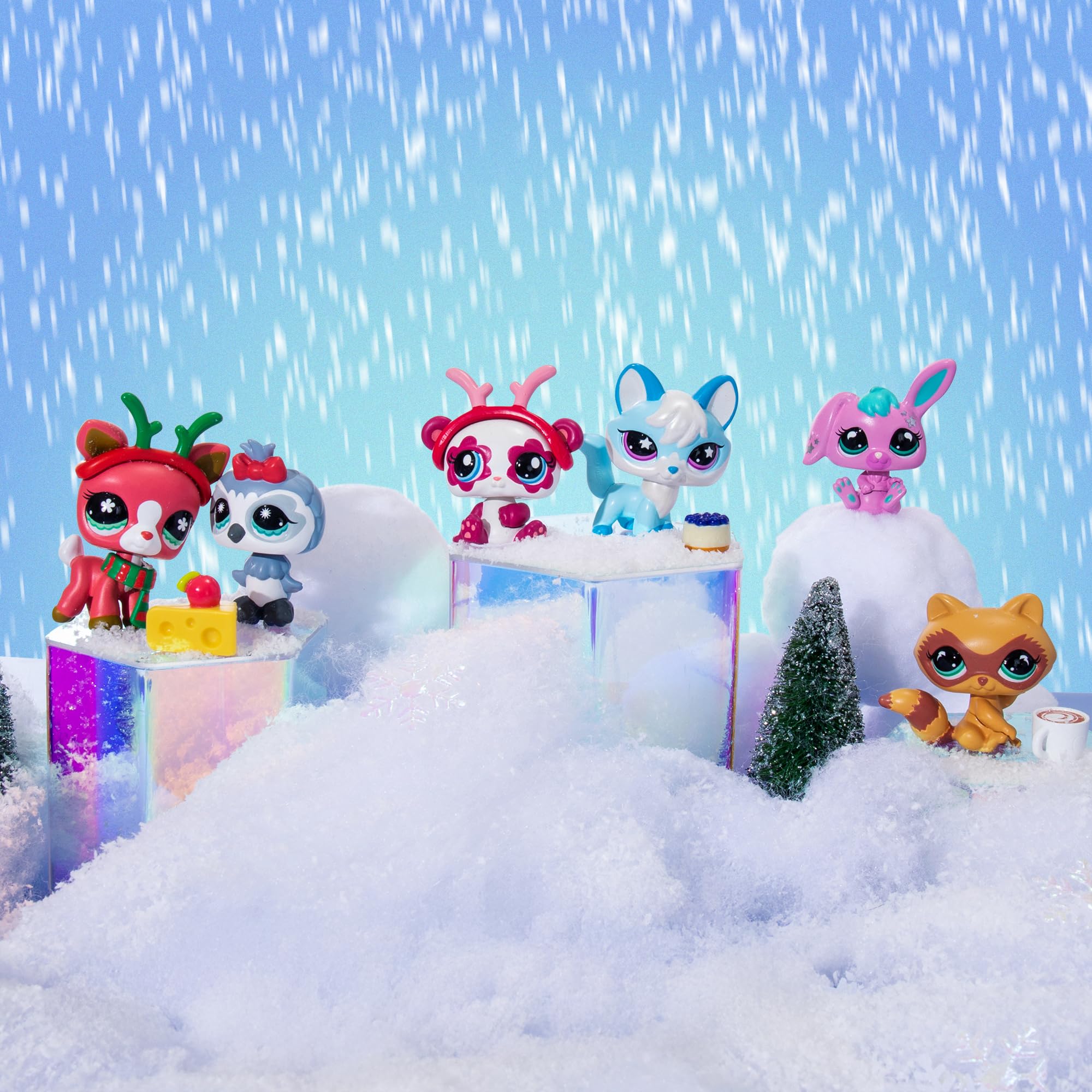 Littlest Pet Shop kalendarz adwentowy dla zwierząt domowych, 8 sklepów dla zwierząt domowych i 16 akcesoriów, kalendarz na Boże Narodzenie, mini figurki ze zwierzętami do kolekcjonowania, zabawki dla