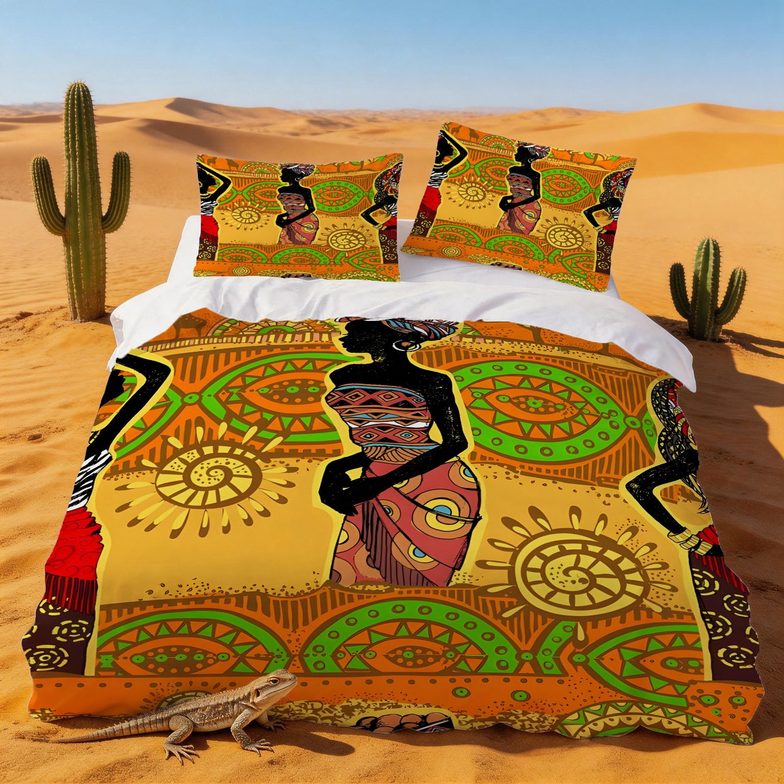 Housse de couette 140x200 femme africaine parure de lit 1 personne rayure