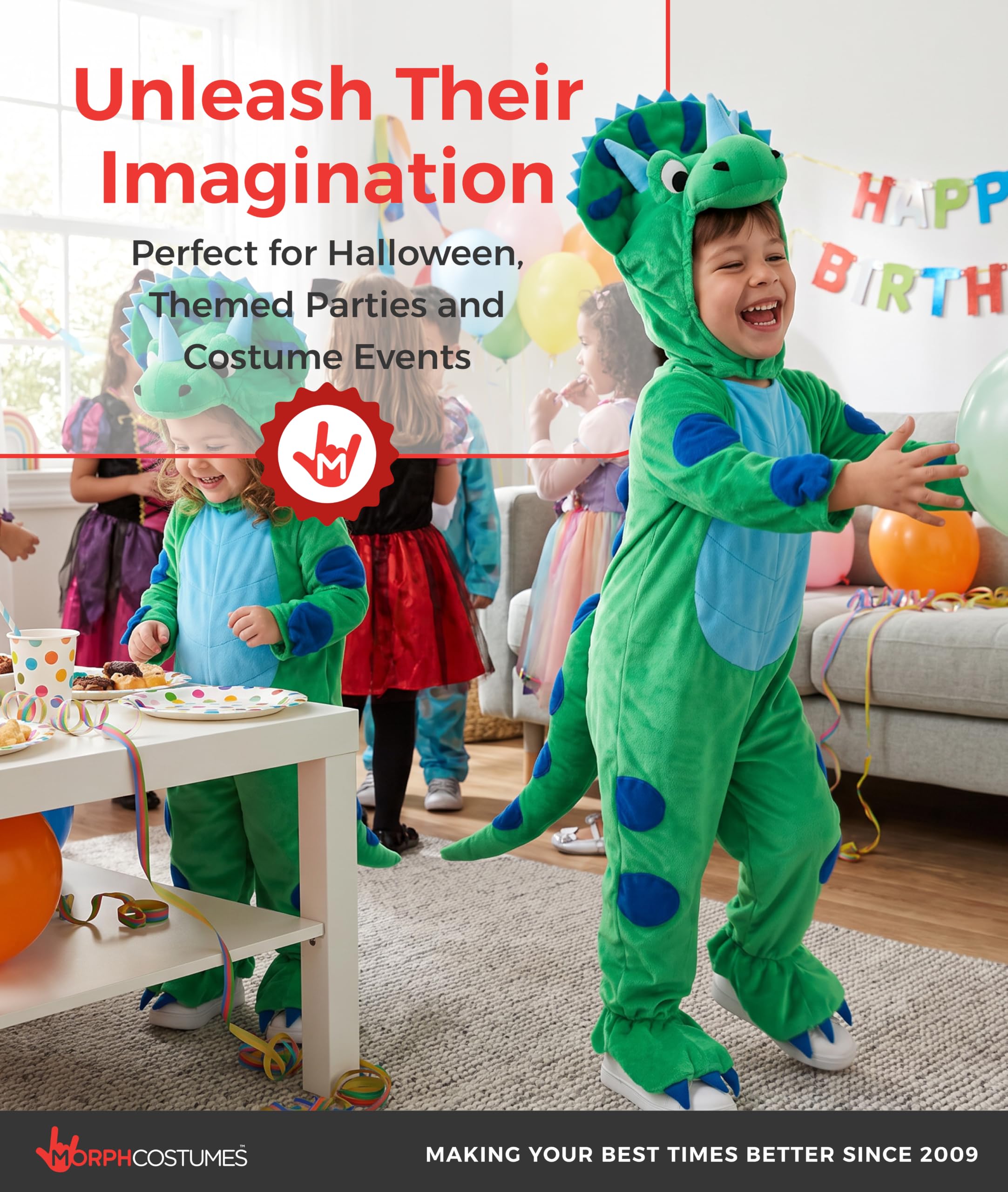 Morph Costume Triceratopo Bambino, Costume Halloween Bambino | Tuta con Piedi, Coda & Cappuccio, Design Triceratopo Blu, Perfetto per Halloween, Ideale per il Gioco di Ruolo