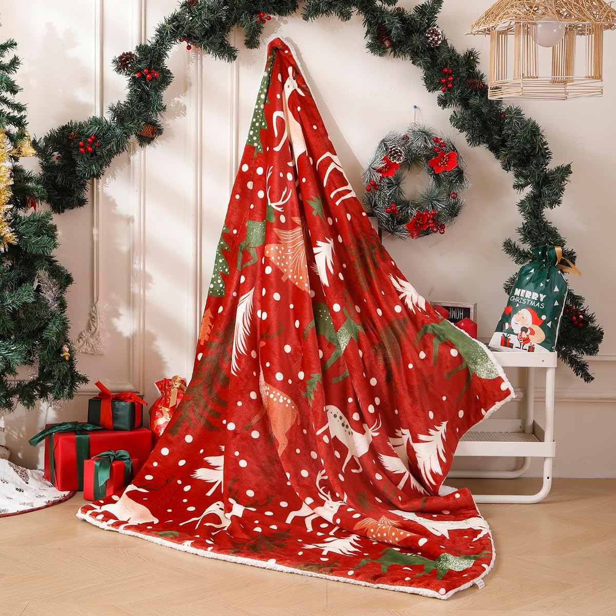 Christmas Throw Flannel Blanket, Winter Home Decor for Red Christmas Tree Fleece Fuzzy Soft Warm Room Blanket for Couch,Chair,Sofa,Dorm, 50"x60" - Image 3