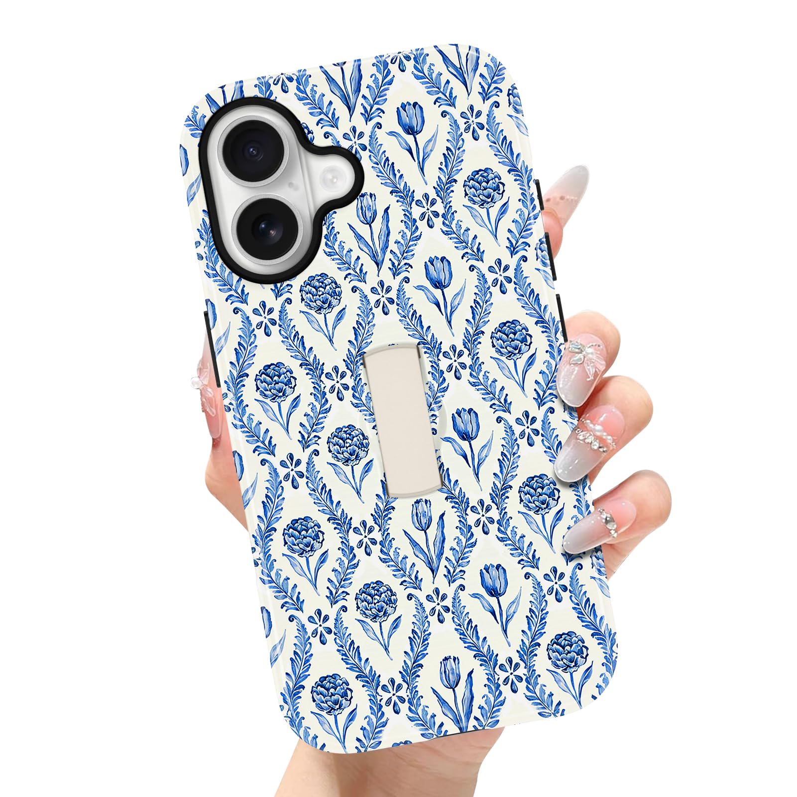 Custodia magnetica per iPhone 17 con cinturino da dito, blu vintage