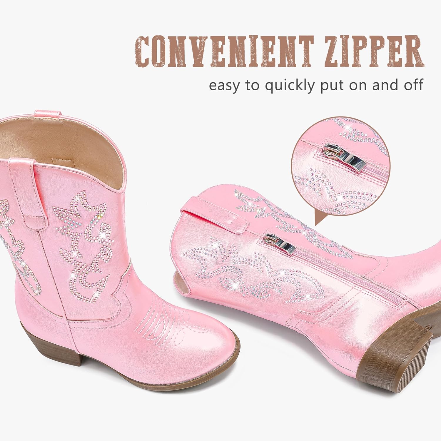 LAURMOSA Cowboy Boots for Girls - Pointed Toe Kids Cowgirl Boots - Mid Calf Western Youth Boots for Toddler to Big Kids - Horse Riding & Party