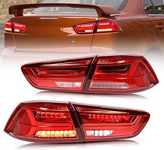 VLAND Full LED Tail lights Compatible For Mitsubishi Lancer EVO X 2008-2020(Not Fit Sportback/Fortis/Io) with Amber Sequential Turn Signal Rear Lamps Assembly/Plug and Play/Red Clear/4PCS