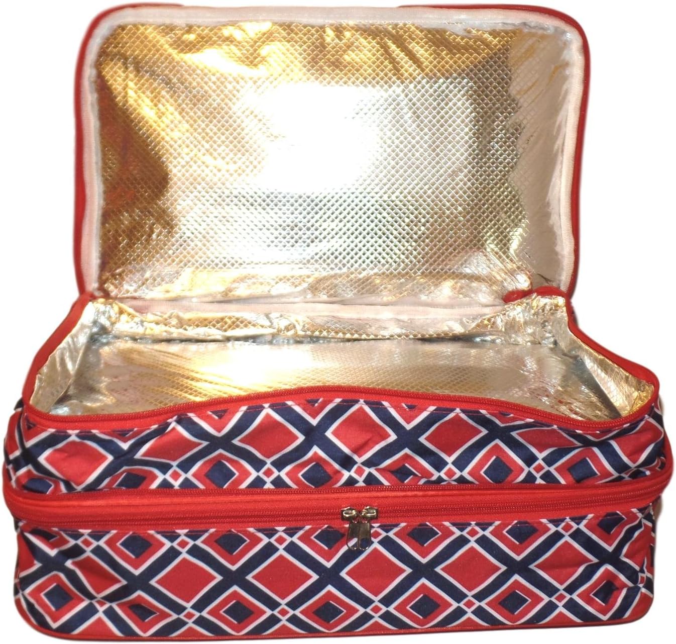 Thermal Insulated Casserole Carrier Bag with 2 Compartments (Times Square Red - Embroidered Monogram)