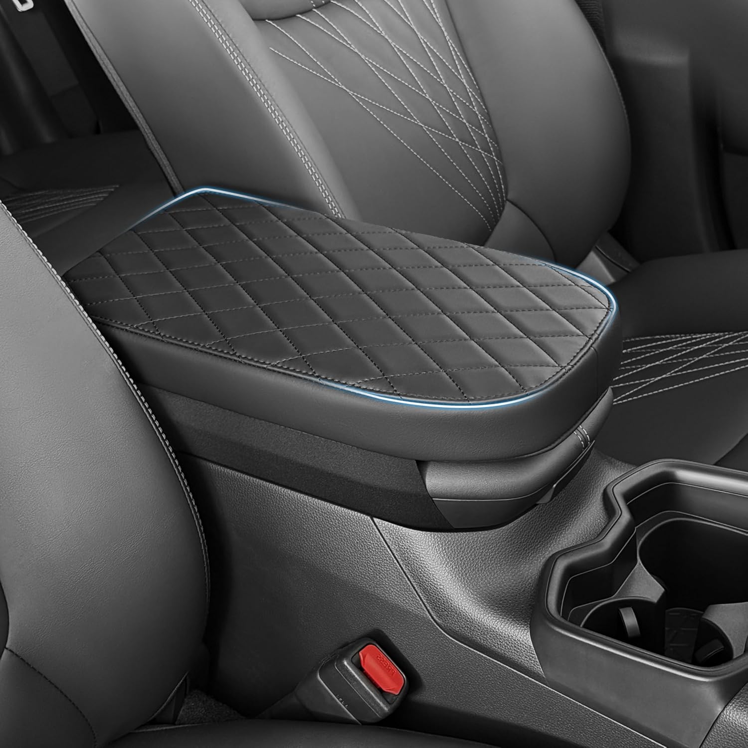 RAV4 Center Console Cover/Pad Fit 2019-2023 2024 2025,Faux Leather Toyota RAV4 Armrest mat,Posture Improving Support Cushion,Protector Console,Waterproof, Wear-Resistant,Flame-Retardant