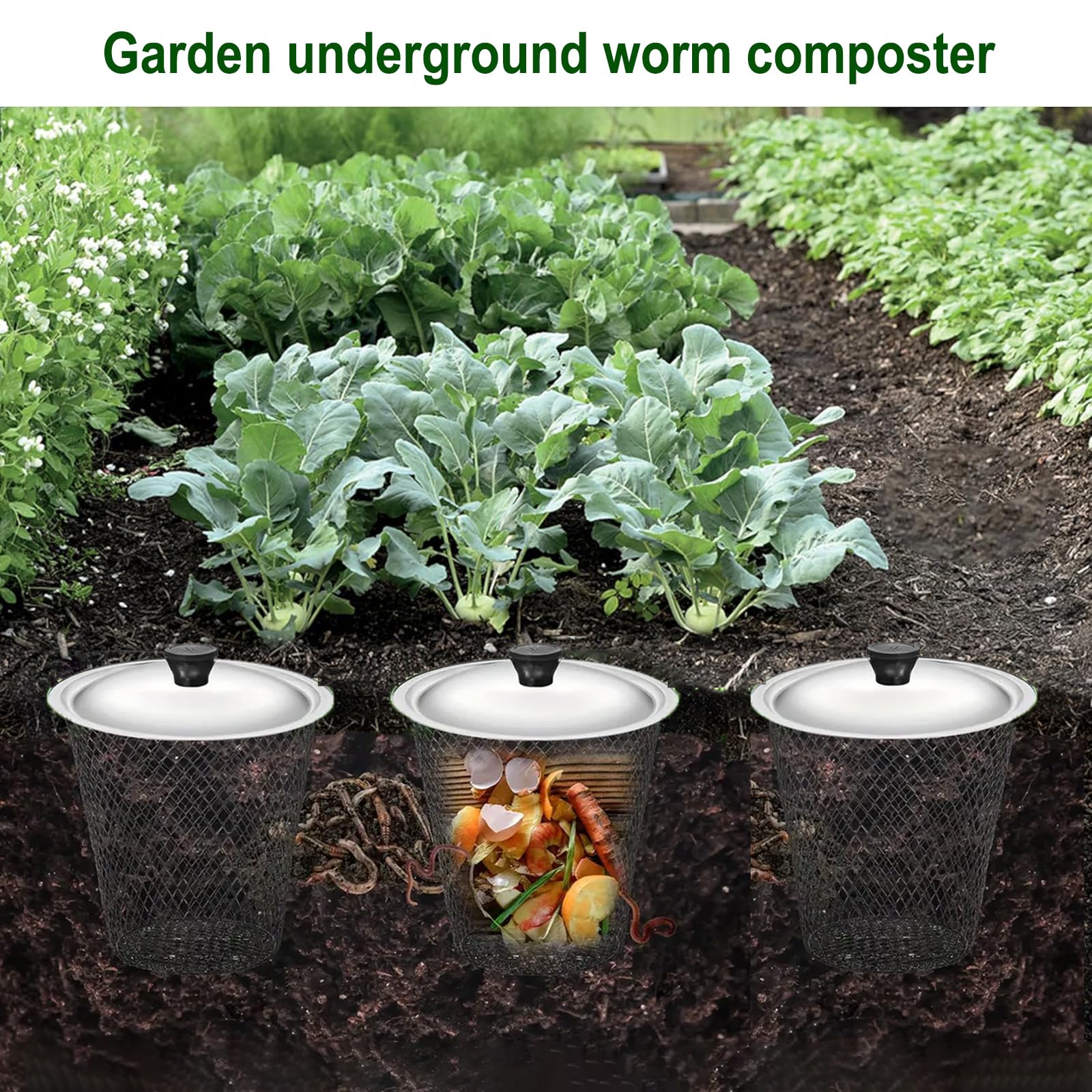 Compostador de gusanos subterráneo con tapa, paquete de 6 cajas de lombrices, sistema de compostaje rápido para residuos de jardín, contenedor de abono al aire libre para jardín, patio, solución de