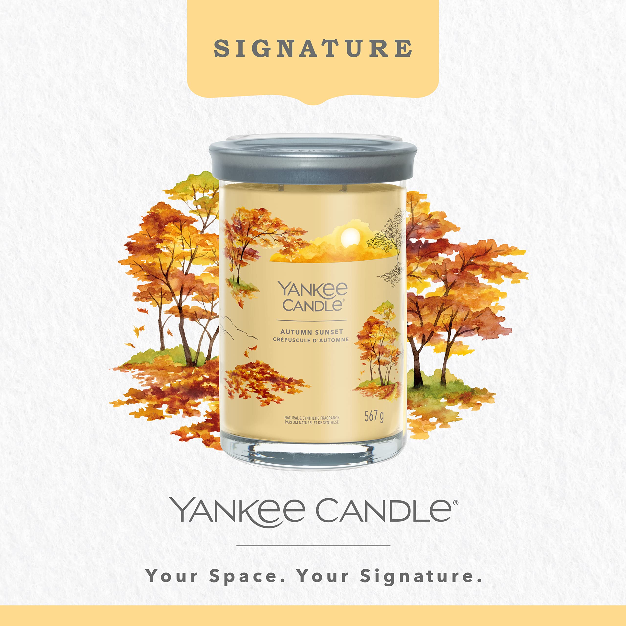 Yankee Candle Signature Duftkerze | große Tumbler-Kerze mit langer Brenndauer „Autumn Sunset“ | Soja-Wachs-Mix | Perfekte Geschenke für Frauen
