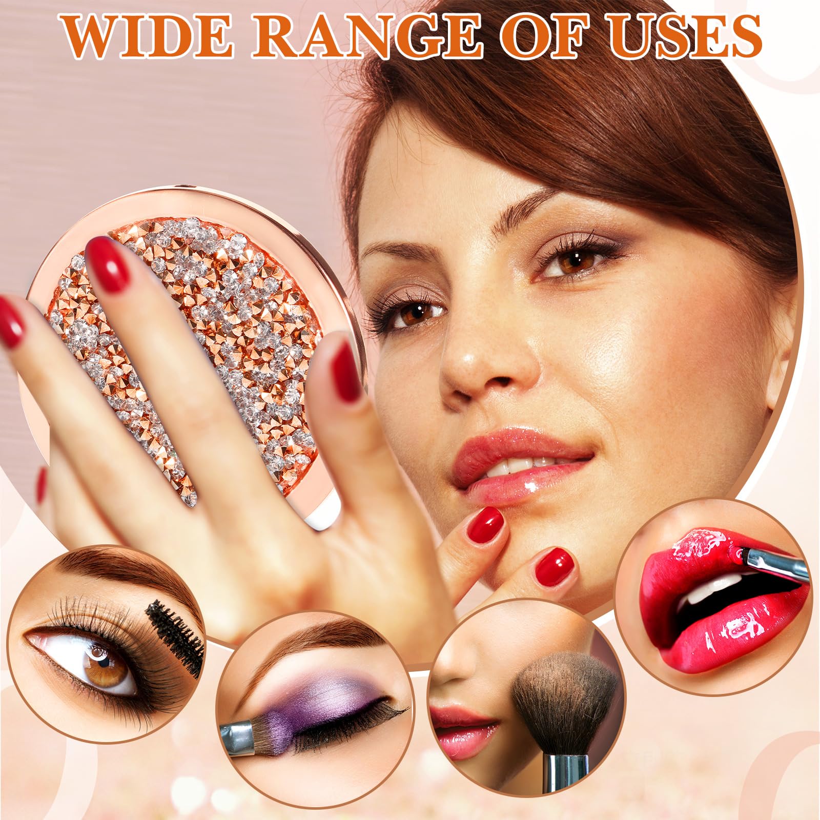 20 espejos compactos pequeños plegables de bolsillo para maquillaje, espejo redondo de mano, espejo de aumento cosmético, espejo compacto con diamantes de imitación con aumento 1X/2X para mujeres y