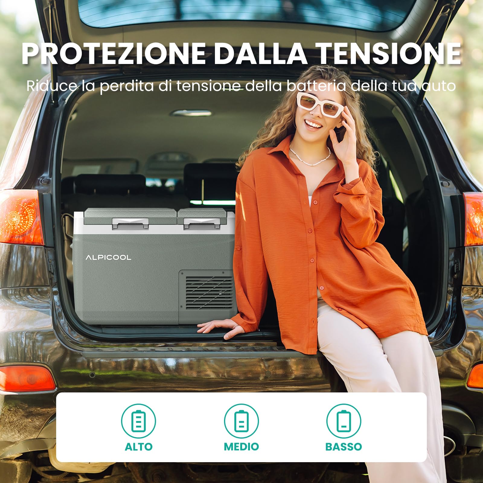 Alpicool KLS38 Frigo per Auto 31L con APP, 2026 Doppia Zona Frigorifero Portatile Elettrico 12/24V DC 100~240 V AC,Frigo Portatile per Camion Viaggio Picnic,-20℃-20 ℃,con Scomparto Ghiaccio,Verde