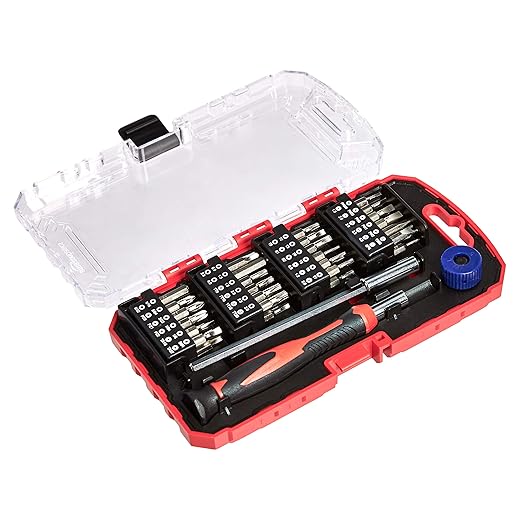 Amazon Basics Coffret tournevis de précision et embouts, 51 pièces , Noir, Rouge, Argenté