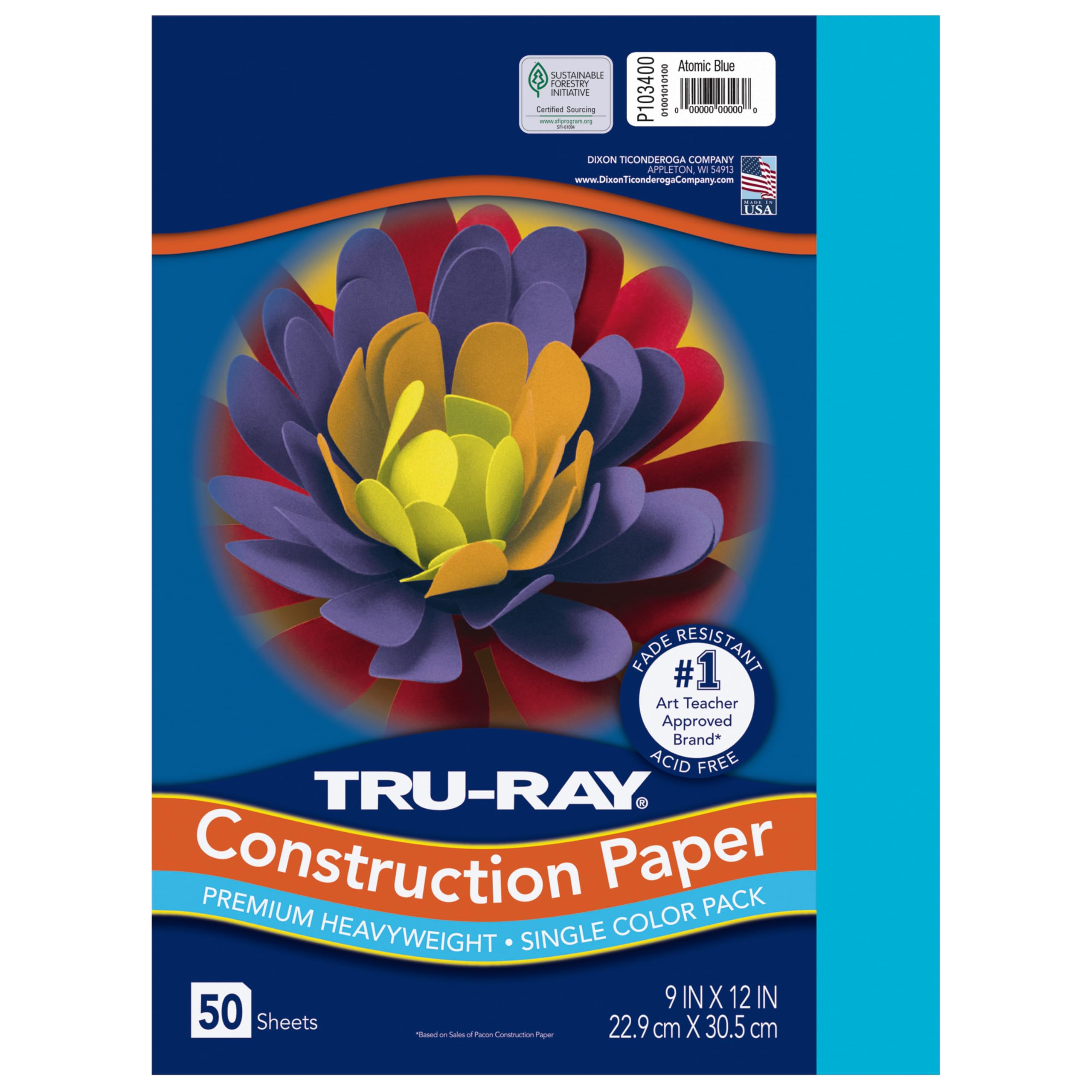 Tru-Ray Heavyweight Construction Paper, Atomic Blue, 9" x 12", 50 Sheets