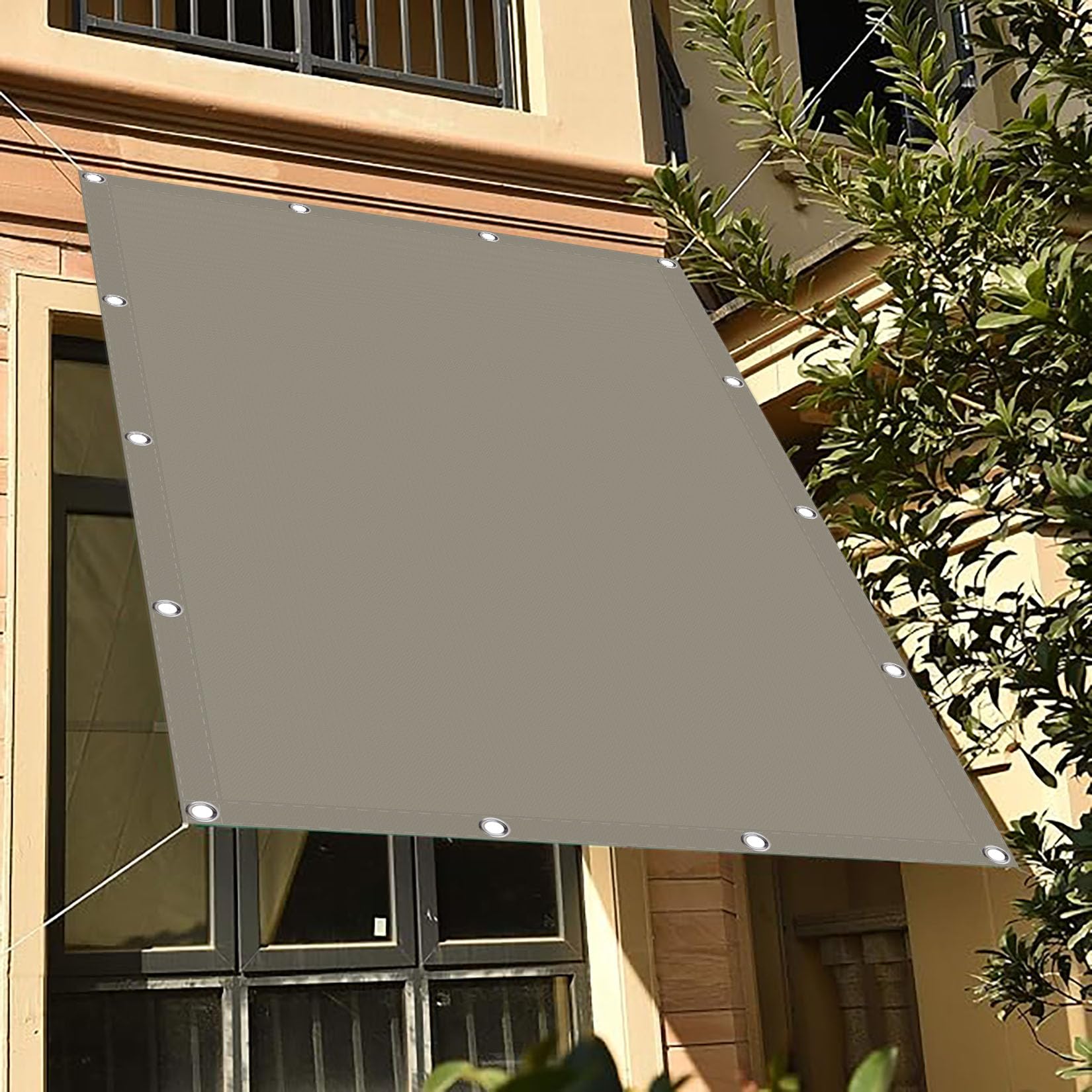 Sonnensegel Rechteckig 150 x 300 cm Sonnenschutz Windschutz UV Schutz Segeltuch Ohne Bohren für Balkon Terrasse Schwimmbad Überdachung, Khaki