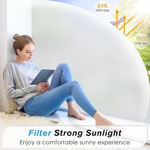 Miniatura 4 de Haton Película de privacidad para ventana, película de vidrio esmerilado de adherencia estática, calcomanía decorativa opaca para ventana, bloqueo