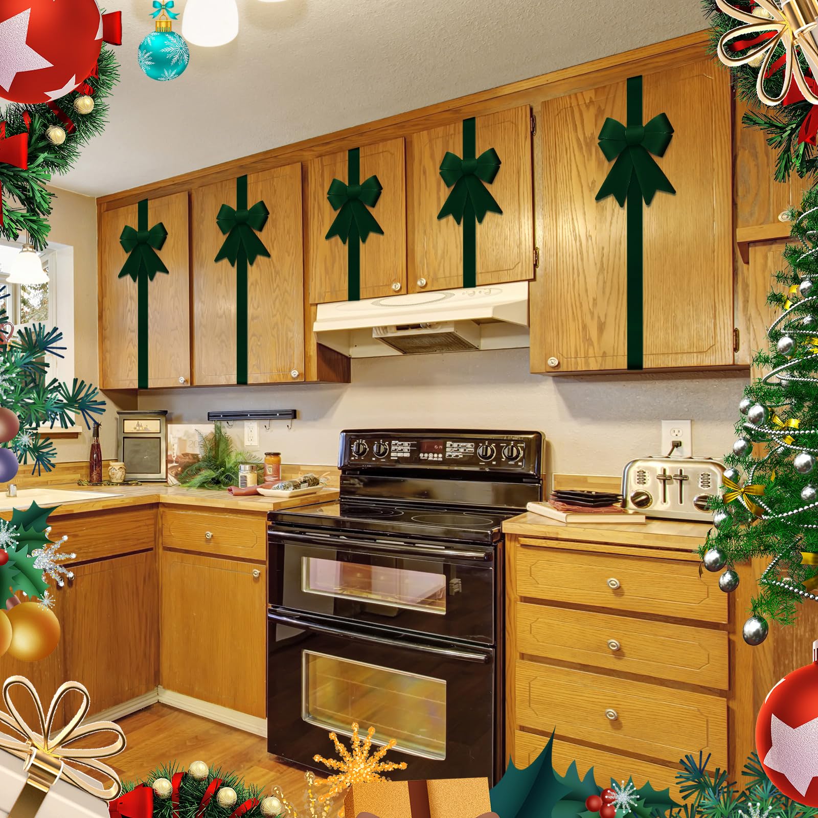 Daifunli 16 lazos de Navidad para gabinete, cintas grandes de terciopelo, lazos para puerta de armario, decoración de árbol de Navidad, suministros de cocina (verde, terciopelo)