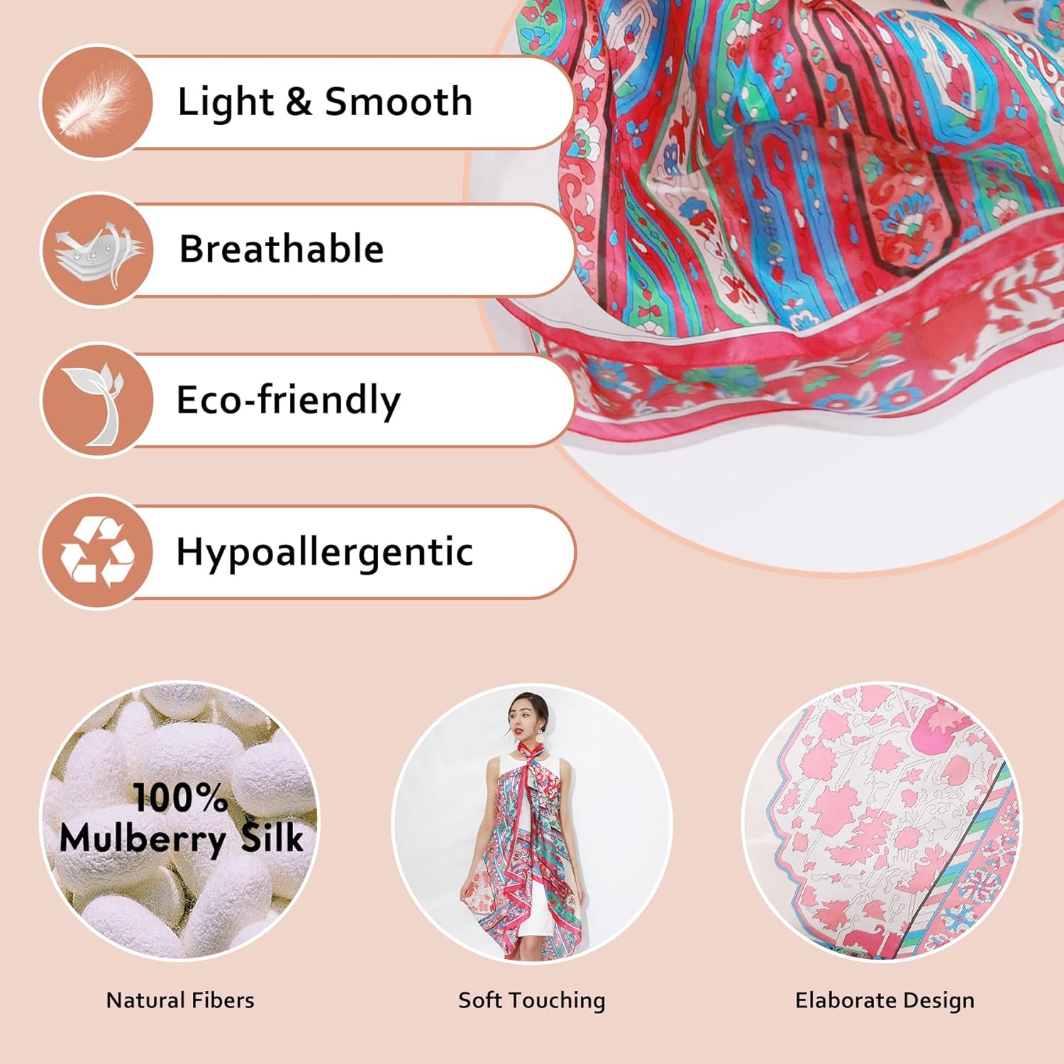 DANA XU Women's 100% Mulberry Silk Pashmina Shawl and Wraps Extra Large Floral Scarf for Evening Dresses, Soft Oversized - Image 4