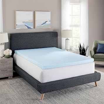 Essentials 2 Inch Memory Foam Mattress Topper, Gel Infused Mattress Topper, Ventilated Design, CertiPUR-US Certified Foam, Blue