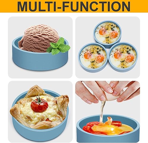 Miniatura 7 de Paquete de 6 moldes de silicona para microondas, freidora de aire, moldes individuales para huevos, para horno y microondas, color azul