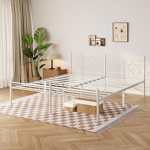 Miniatura 13 de Base de cama de tamaño matrimonial de 14 pulgadas, no necesita somier, plataforma de metal resistente con cabecera y estribo, sin ruido, soporte de