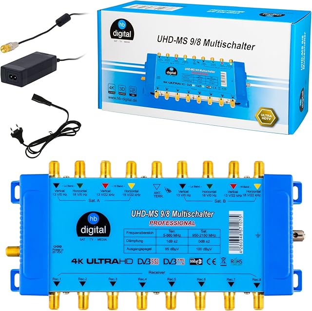 Multiswitch pmse 9/8 HB-DIGITAL 2X SAT do 8 x odbiorników / odbiornik do Full HDTV 3D 4K UHD
