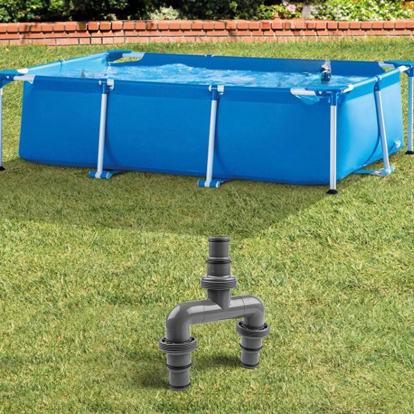 Poolschlauch-Adapter, 38 mm auf 32 mm, für Intex Poolsystem, T-Anschluss für Schwimmbadheizung, Bypass-Kit, 3-Wege-grauer Kunststoff und Edelstahlarmatur